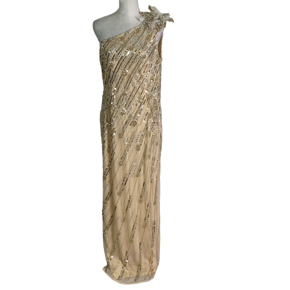 Mac Duggal Sequin One Shoulder with Floral Embellishment Formal Gown Size 14 NWT - Picture 5 of 12